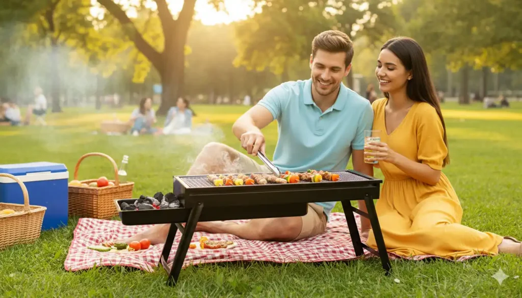 Parrilla De Carbon Plegable Bbq