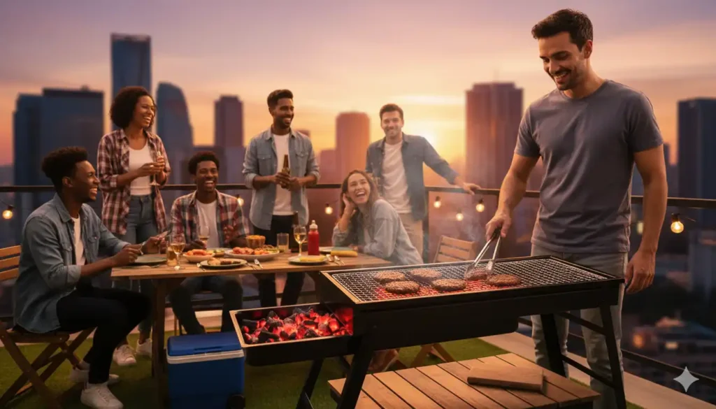 Parrilla De Carbon Plegable Bbq